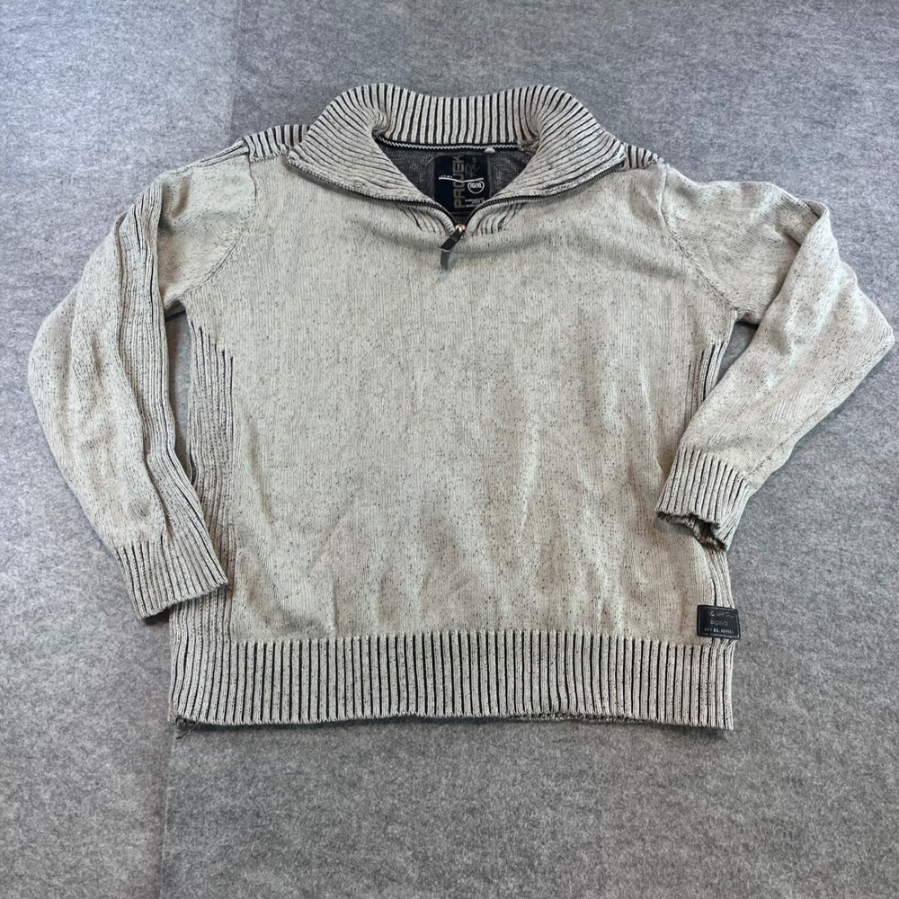 Projek Raw Mens Quarter Zip Sweater Grey Casual Knit XL Ribbed Shoulder Pullover